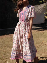 Load image into Gallery viewer, Green Floral Print ,Bohemian Maxi Dresses,Boho Dress