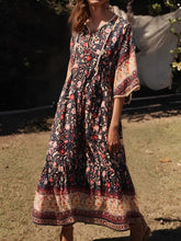 Load image into Gallery viewer, Black Floral Print,Bohemian Maxi Dresses,Beach Boho Robe
