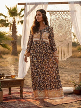 Load image into Gallery viewer, Multi Floral Print ,tie Neck ,Boho Maxi Dresses
