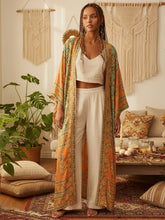 Load image into Gallery viewer, Yellow Floral Print,Bohemian Kimono, Boho Maxi Dress