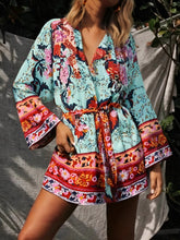 Load image into Gallery viewer, Peacock Floral Print ,Boho Kimono,bohemian Short Robe Kimono