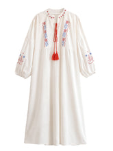 Load image into Gallery viewer, Retro Floral Emberoidered ,Lantern Sleeve Maxi Dress, Boho Dress