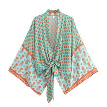 Load image into Gallery viewer, Bohemian Kimono, Boho Bikini Cover-ups,Green Floral Print