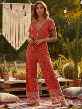 Load image into Gallery viewer, Red Floral Print, Boho Bodysuits,Bohemian Rompers