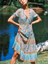Load image into Gallery viewer, Floral Print,Ruffles Sleeve Maxi Dress,Boho Dress