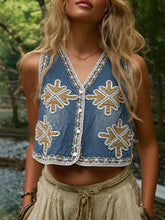 Load image into Gallery viewer, Denim Embroidery ,Suspender Vest ,Sequin Vest Waistcoat