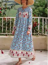 Load image into Gallery viewer, Blue Floral Print ,Beach Bohemian Maxi Dress,Boho Dress
