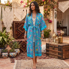 Load image into Gallery viewer, Green Peacock Floral Print,Bohemian Kimono, Boho Cover-ups