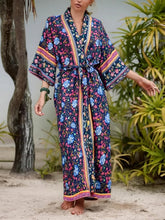Load image into Gallery viewer, Boho Kimono, Beach Robe,Navy Floral
