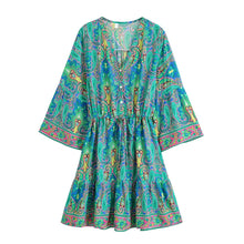Load image into Gallery viewer, Wild Floral Print,Bohemian Mini Dresses ,Holiday Boho Dress