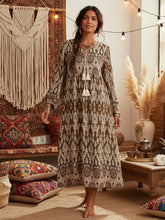 Load image into Gallery viewer, Lantern Sleeve Tie Neck , Wild Floral Maxi Dress,Holiday Boho Dress
