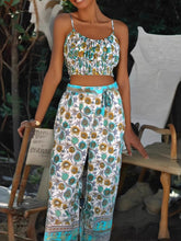 Load image into Gallery viewer, Boho Sets, Green Floral Print ,Pants and Tops