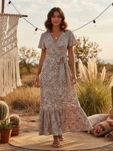 Load image into Gallery viewer, Leopard Print, Boho Dress ,Bohemian Wrap Dress
