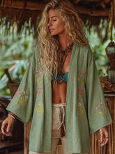 Load image into Gallery viewer, Flowers and Bees Embroidery, Beach Bohemian Kimono,Boho Bikini Cover-ups