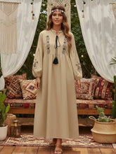 Load image into Gallery viewer, Retro Floral Emberoidered ,Lantern Sleeve Maxi Dress, Boho Dress