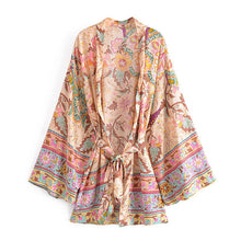 Load image into Gallery viewer, Peacock Floral Print ,Boho Kimono,bohemian Short Robe Kimono