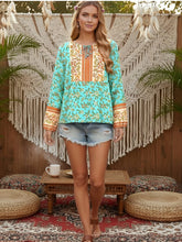 Load image into Gallery viewer, Green Floral Print,Bohemian Blouse ,Boho Shirt