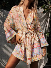 Load image into Gallery viewer, Peacock Floral Print ,Boho Kimono,bohemian Short Robe Kimono