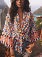 Load image into Gallery viewer, Bohemian Kimono, Boho Bikini Cover-ups,Geometry Floral Print