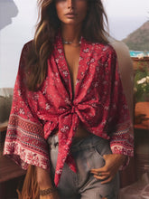 Load image into Gallery viewer, Bohemian Kimono, Boho Bikini Cover-ups,Red Floral