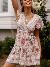 Load image into Gallery viewer, Wrap Mini Dress, Boho Sundress,Floral Print