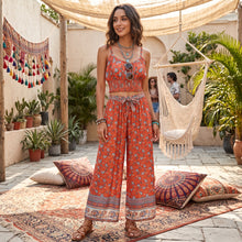 Load image into Gallery viewer, Red Floral Print Two Piece Outfits, Rayon Cotton Boho Sets