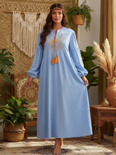 Load image into Gallery viewer, Retro Linen Cotton,Wheat Emberoidered, Lantern Sleeve Boho Maxi Dress