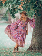 Load image into Gallery viewer, Purple Floral Print,Bohemian Maxi Dress,Boho Dress