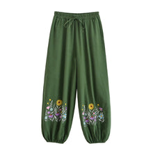 Load image into Gallery viewer, Wild Flower Embroidery ,Linen Cotton Baggy Pants, Bloomers Loose Yoga Trousers