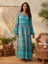 Load image into Gallery viewer, Peacock Green Floral ,Beach Bohemian Maxi Dress,Holiday Boho Dress