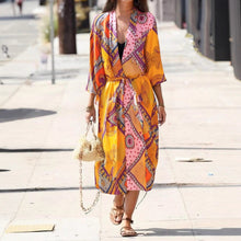 Load image into Gallery viewer, Floral Print Kimono,Bohemian Cover-up,Boho Maxi Robe