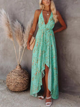 Load image into Gallery viewer, Floral Print ,Backless Sexy Beach Bohemian Dress,, High-Low Boho Dress