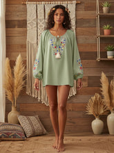 Load image into Gallery viewer, Floral Embroidery, Linen Cotton Blouse, Boho Shirts
