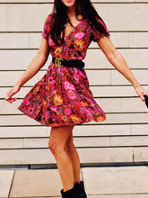 Load image into Gallery viewer, Bohemian Mini Dress, Boho Dress,Red Floral Print