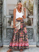 Load image into Gallery viewer, Black Floral Print,Bohemian Skirt,Boho Maxi Skirt