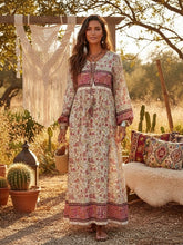 Load image into Gallery viewer, Multi Floral Print ,tie Neck ,Boho Maxi Dresses