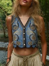 Load image into Gallery viewer, Denim Floral Embroidery ,Suspender Vest ,Sequin Waistcoat Streetwear
