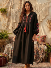 Load image into Gallery viewer, Retro Floral Emberoidered, Linen Cotton Vacation, Boho Maxi Dress