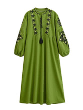 Load image into Gallery viewer, Floral Emberoidery ,Bohemian Maxi Dress ,Linen Cotton Dress
