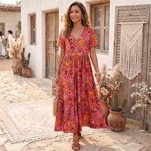 Load image into Gallery viewer, Red Floral Print,Bohemian Maxi Sundress,Boho Dress