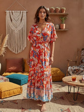 Load image into Gallery viewer, Red Floral Print, Beach Bohemian Dress,Maxi Boho Dress