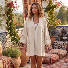 Load image into Gallery viewer, Flowers and Bees Embroidery, Beach Bohemian Kimono,Boho Bikini Cover-ups