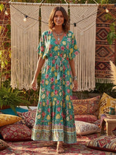 Load image into Gallery viewer, Green Floral Print ,Beach Bohemian Maxi Dress ,Boho Dresses Robe