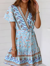 Load image into Gallery viewer, Light Blue Floral ,Bohemian Mini Dress,Boho Dress