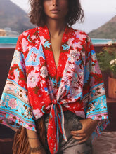 Load image into Gallery viewer, Peacock Floral Print,Short Kimono , Boho Cover-ups