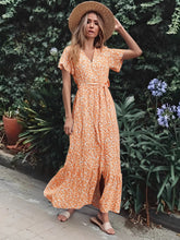 Load image into Gallery viewer, Orange Print ,Boho Dress,Bohemian Wrap Dress