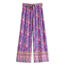 Load image into Gallery viewer, Purple Floral Print ,Bohemian Wide Leg Pants,Loose Boho Pant