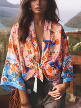 Load image into Gallery viewer, Floral Print Short Robe,Bikini Boho Cover-ups