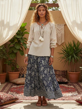 Load image into Gallery viewer, Golden Floral Embroidery ,Linen Cotton Blouse,Loose Boho Shirts