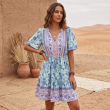 Load image into Gallery viewer, Wild Floral Print, Summer Bohemian Mini Dress,Vacation Boho Dress